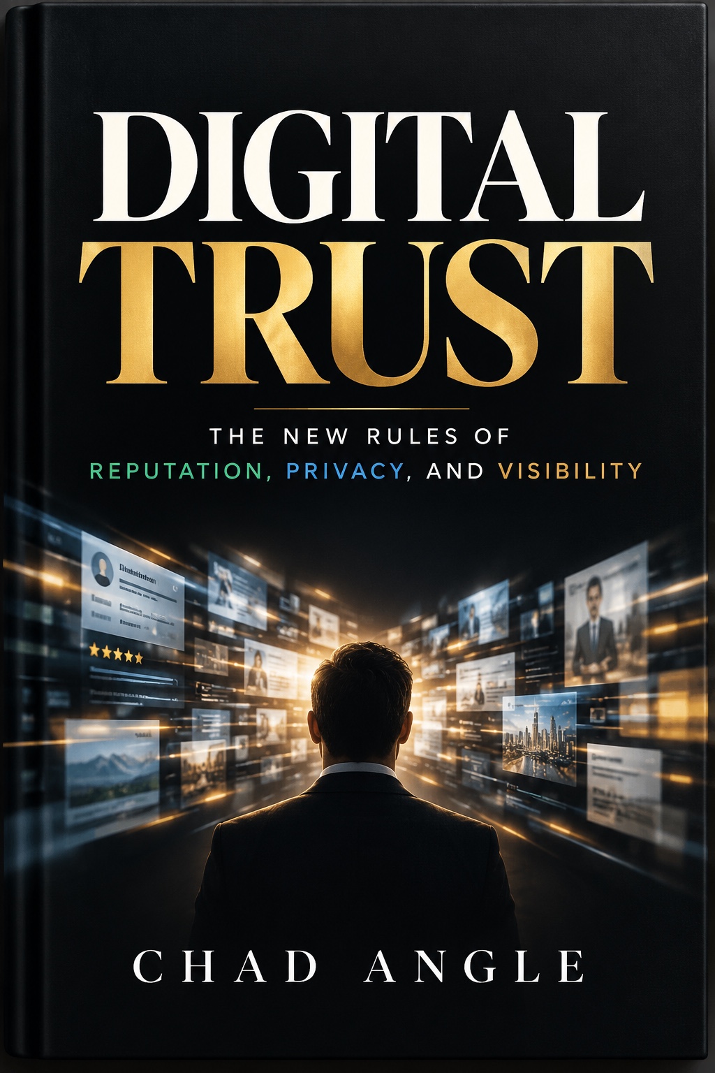 Cover of Digital Trust: The New Rules of Reputation, Privacy, and Visibility by Chad Angle, in black, cream, and gold